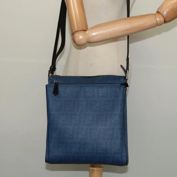 FENDI Zucca Canvas Shoulder Bag PVC Blue Silver Auth bs28711 - Picture 1 of 16